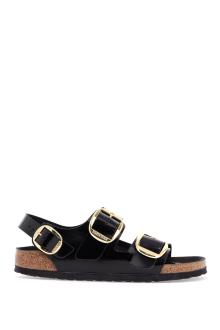 birkenstock black leather sandals with three large buckles