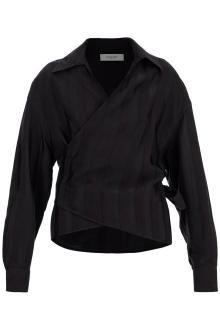 golden goose women&#039;s wrap shirt in night stripe viscose