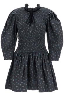 ganni printed cotton smock mini dress