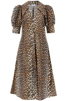 ganni leopard print poplin dress