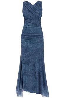 ganni denim print mesh dress