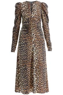 ganni &quot;animal print satin midi dress&quot;