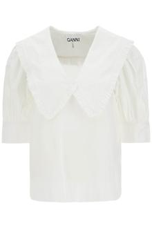 ganni blouse with exaggerated collar and ruffle