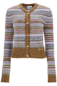 ganni soft striped cardigan with fluffy