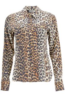 ganni leopard print satin shirt