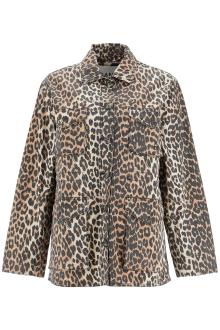 ganni leopard print canvas overshirt