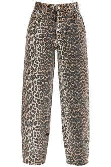 ganni leopard print barrel jeans