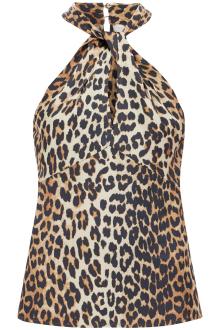 ganni leopard print satin top for