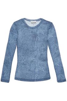 ganni long-sleeved denim effect top for