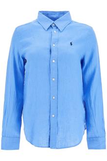 polo ralph lauren long sleeve linen shirt harbor island blue for women