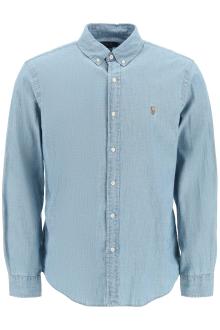 polo ralph lauren slim fit shirt in stone-washed chambray