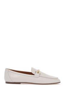 tod&#039;s white calfskin moccasin with gold bar and velcro closure