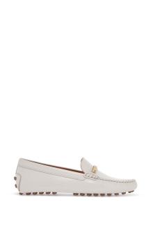 tod&#039;s white lime calfskin driving loafer with low heel