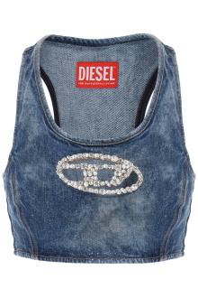 diesel denim crop top with jewel buckle