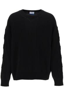 off-white sweater with embossed diagonal motif