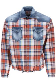 dsquared2 plaid western shirt with denim inserts