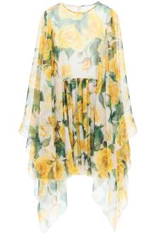 dolce &amp; gabbana &#039;short silk chiffon dress with yellow rose print&#039;