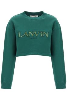 lanvin cropped sweatshirt with embroidered logo patch