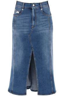 alexander mcqueen washed denim midi skirt