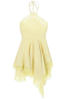 stella mccartney asymmetric satin dress with lace detail