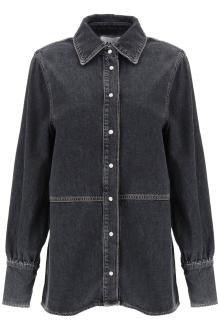 ganni rhinestone denim shirt