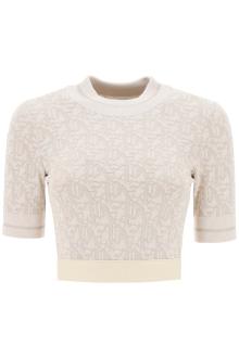 palm angels monogram cropped top in lurex knit