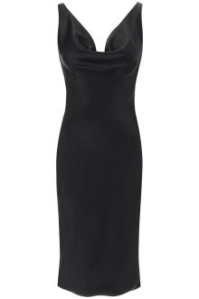 norma kamali drape neck satin dress