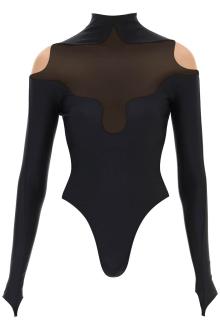 mugler long sleeve illusion bodysuit