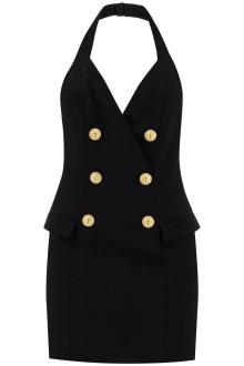 balmain halter neck mini dress with buttons