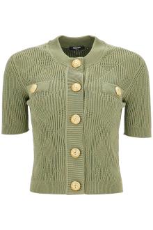 balmain short-sleeved cardigan with emb