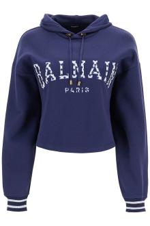 balmain vichy logo cropped sweatshirt