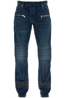 balmain straight leg biker jeans