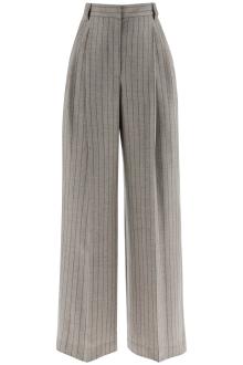 brunello cucinelli wide virgin wool pinstripe trousers