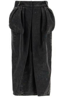 maison margiela black cotton vintage effect high-waisted skirt