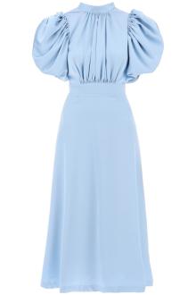 rotate midi satin dress with balloon sleeves