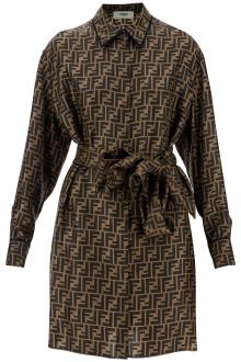 fendi silk shirt dress with all-over logo