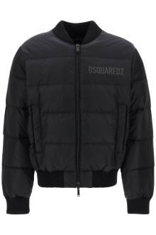 dsquared2 shiny black cropped padded bomber jacket in polyamide