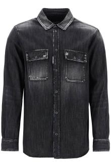 dsquared2 black cotton shirt with contrast stitching