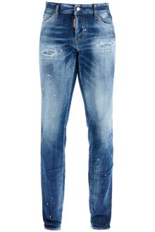 dsquared2 navy blue vintage effect cotton jeans with visible logo