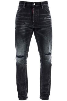 dsquared2 jeans in cotone nero con effetto vintage