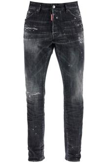 dsquared2 black cotton jeans with white paint splatters