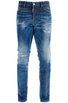 dsquared2 navy blue cotton jeans with worn effect 5 pockets