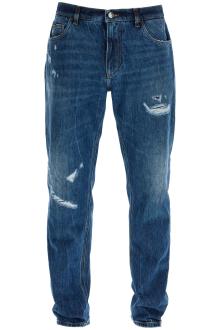 dolce &amp; gabbana distressed denim loose fit jeans for