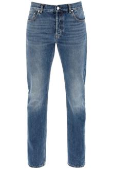 alexander mcqueen straight leg jeans with faux pocket on the back.