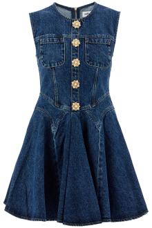 self portrait &#039;mini denim dress with jewel buttons&#039;