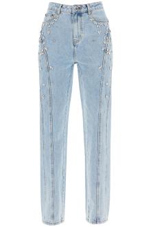 self portrait straight jeans with crystals