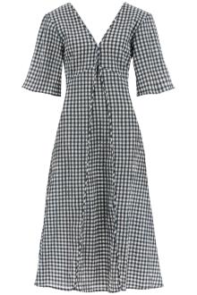 ganni midi seersucker check dress