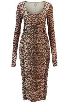 ganni &#039;animal print midi dress in mesh