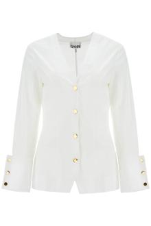 ganni v-neck shirt with collar