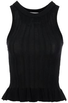 ganni ribbed knit tank top with spaghetti straps